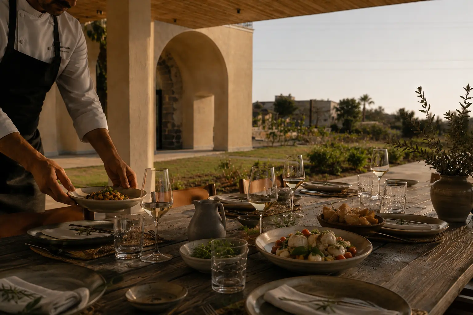 Uno chef privato serve una cena nella villa